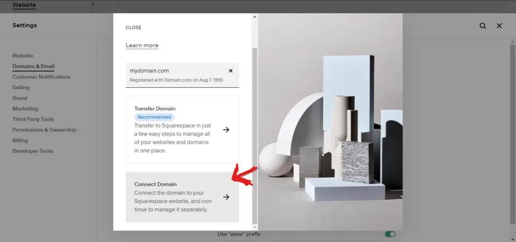 transfer domine to Squarespace website step 4