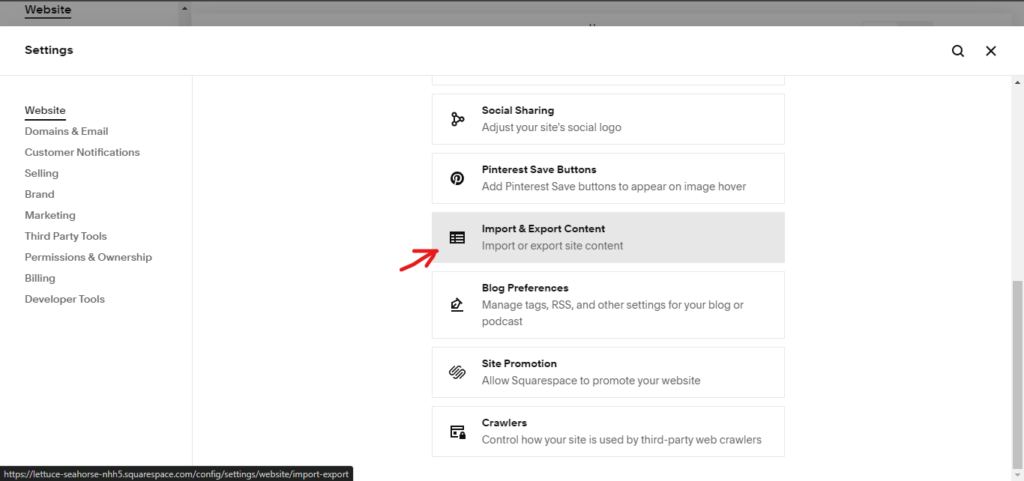 Import content to Squarespace step 2