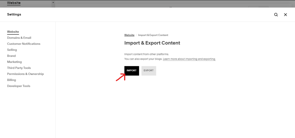 Import content to Squarespace step 3