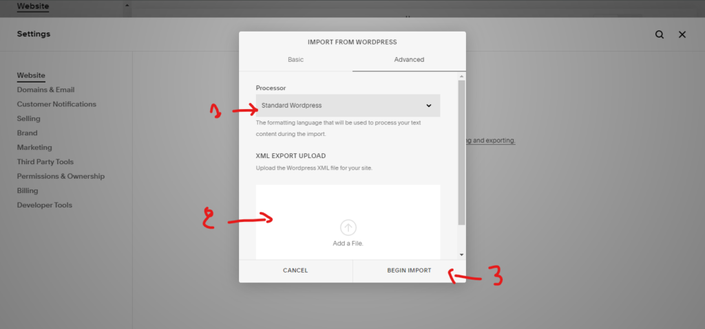 Import content to Squarespace step 5