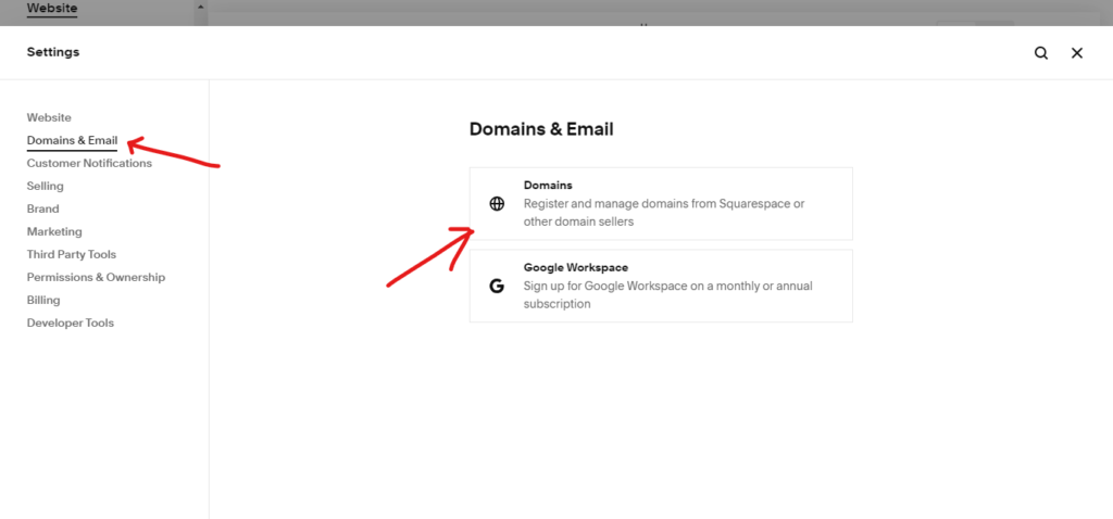 transfer domine to Squarespace website step 1