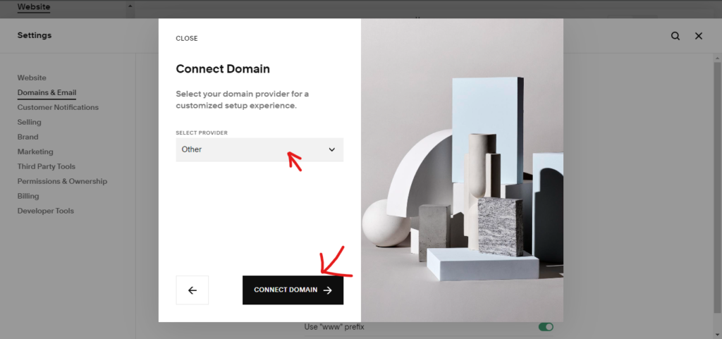 transfer domine to Squarespace website step 5