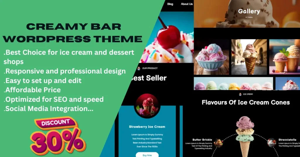 Creamy Bar - Ice Cream WordPress Elementor Theme featuer's image